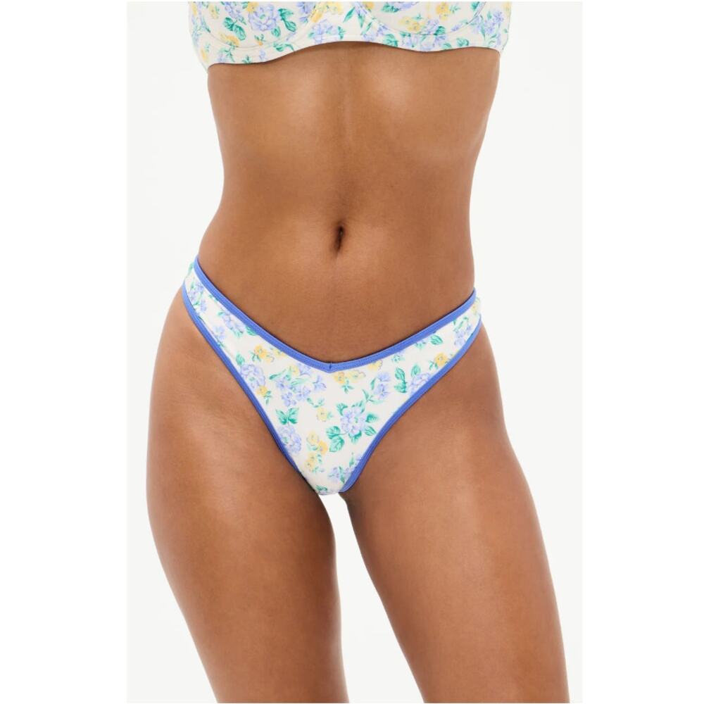 Frankies Bikinis Women's Coastal Floral Brittany Satin Bikini Bottom Size L